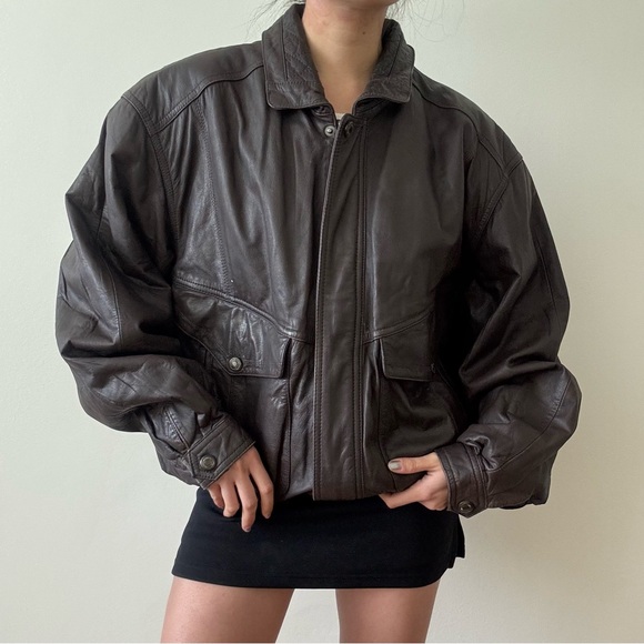 Members Only Vintage Chocolate Leather Bomber Jacket - Picture 1 of 8